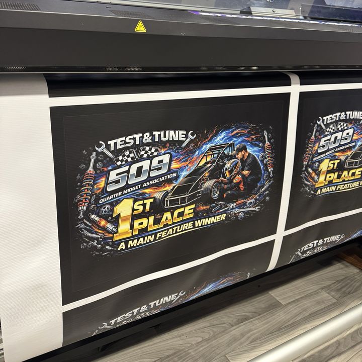 509 Quarter Midget Association: Banner, fresh off the printer sticker